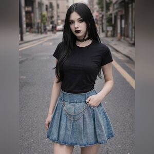 NEW Hot Topic Goth Cosmic Aura Pleated Denim Grunge Skirt with Chain Size 2x